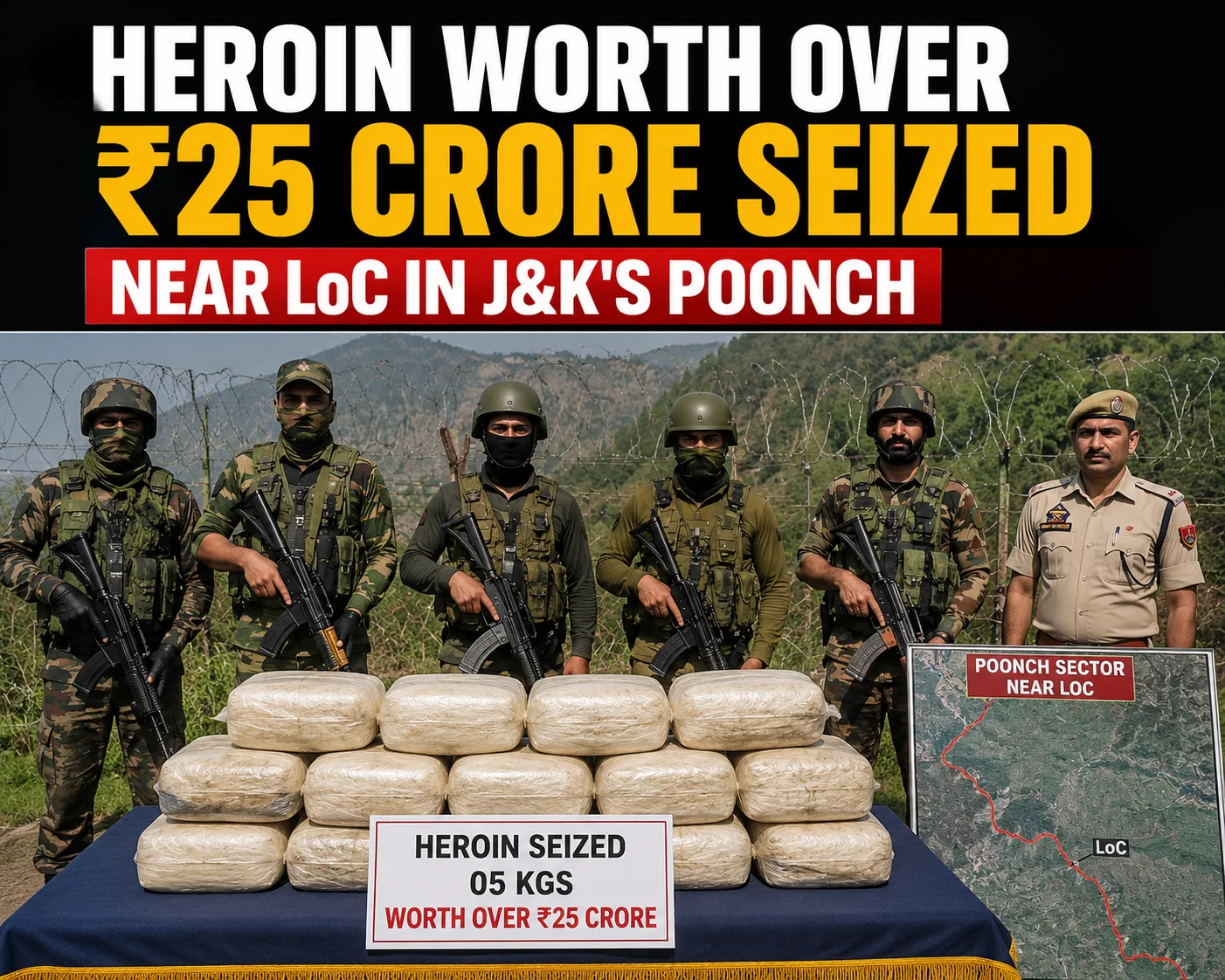 Heroin Worth Over ₹25 Crore Seized Near LoC in J&K’s Poonch