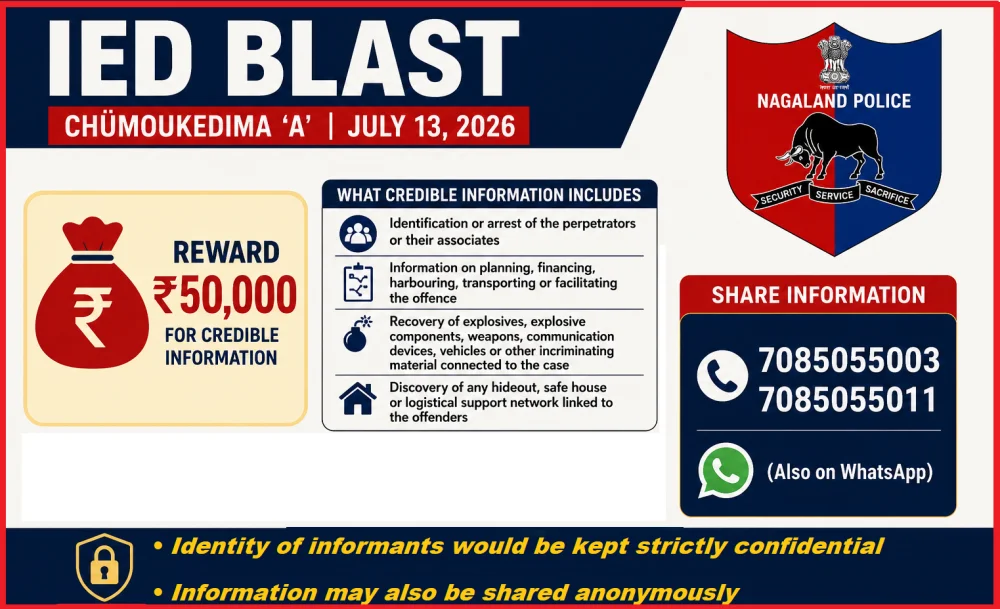 Nagaland Police Announces Reward for Information on IED Blast Case