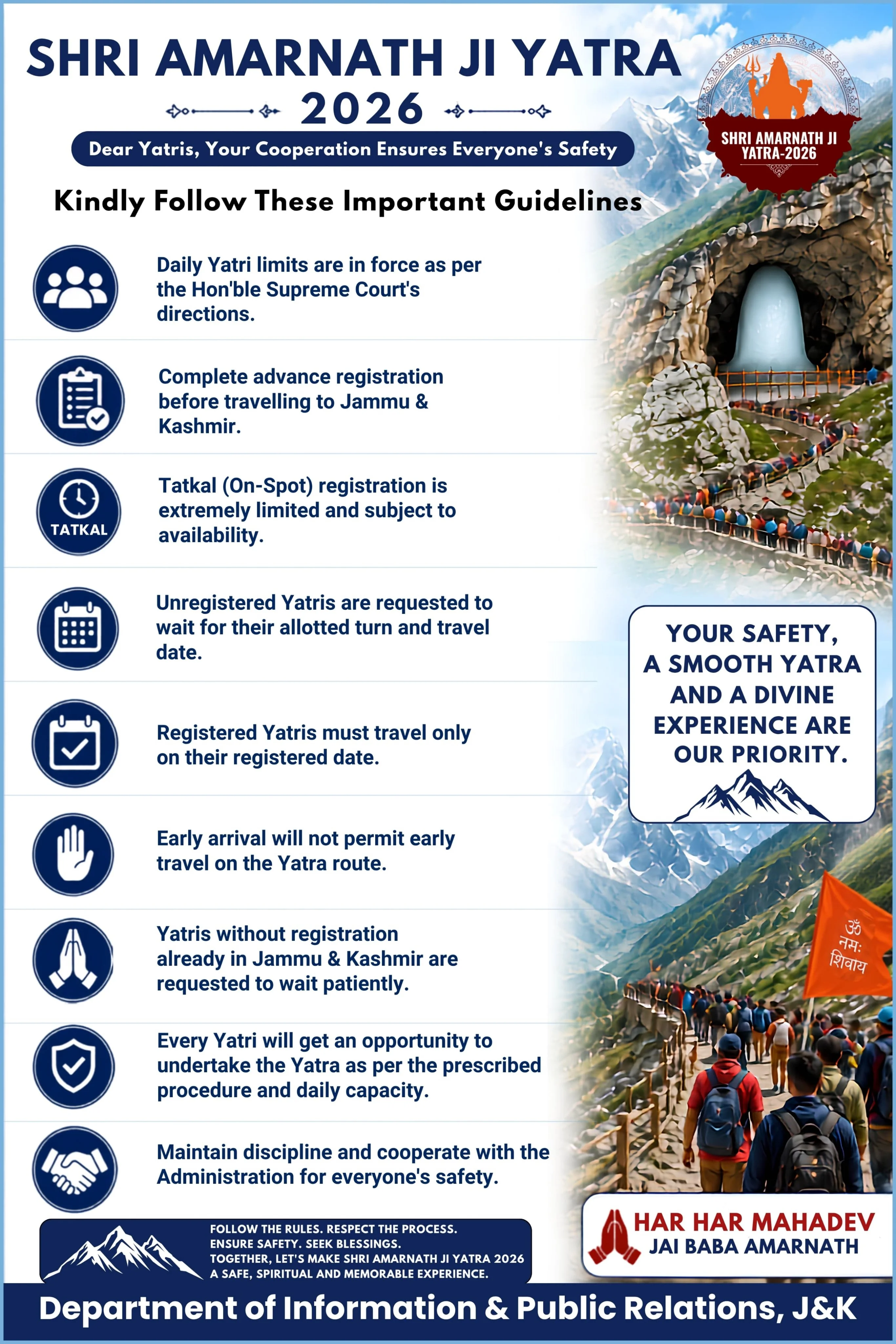 Govt Urges Pilgrims to Follow Official Guidelines for Safe, Smooth Shri Amarnath Ji Yatra