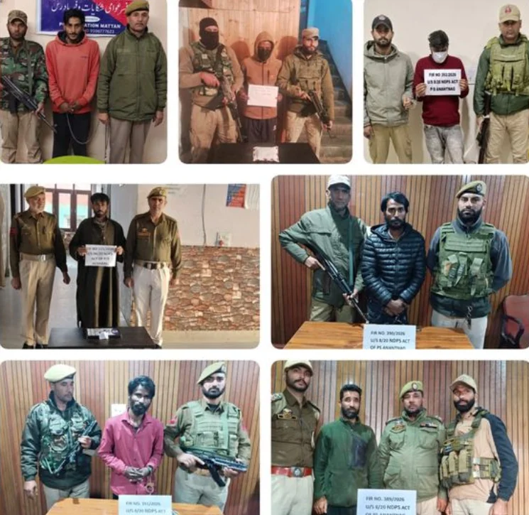 Police Registers 8 NDPS Cases, Arrests 7 Suspects; Seizes Over 7.86 Kg Contraband in Anantnag