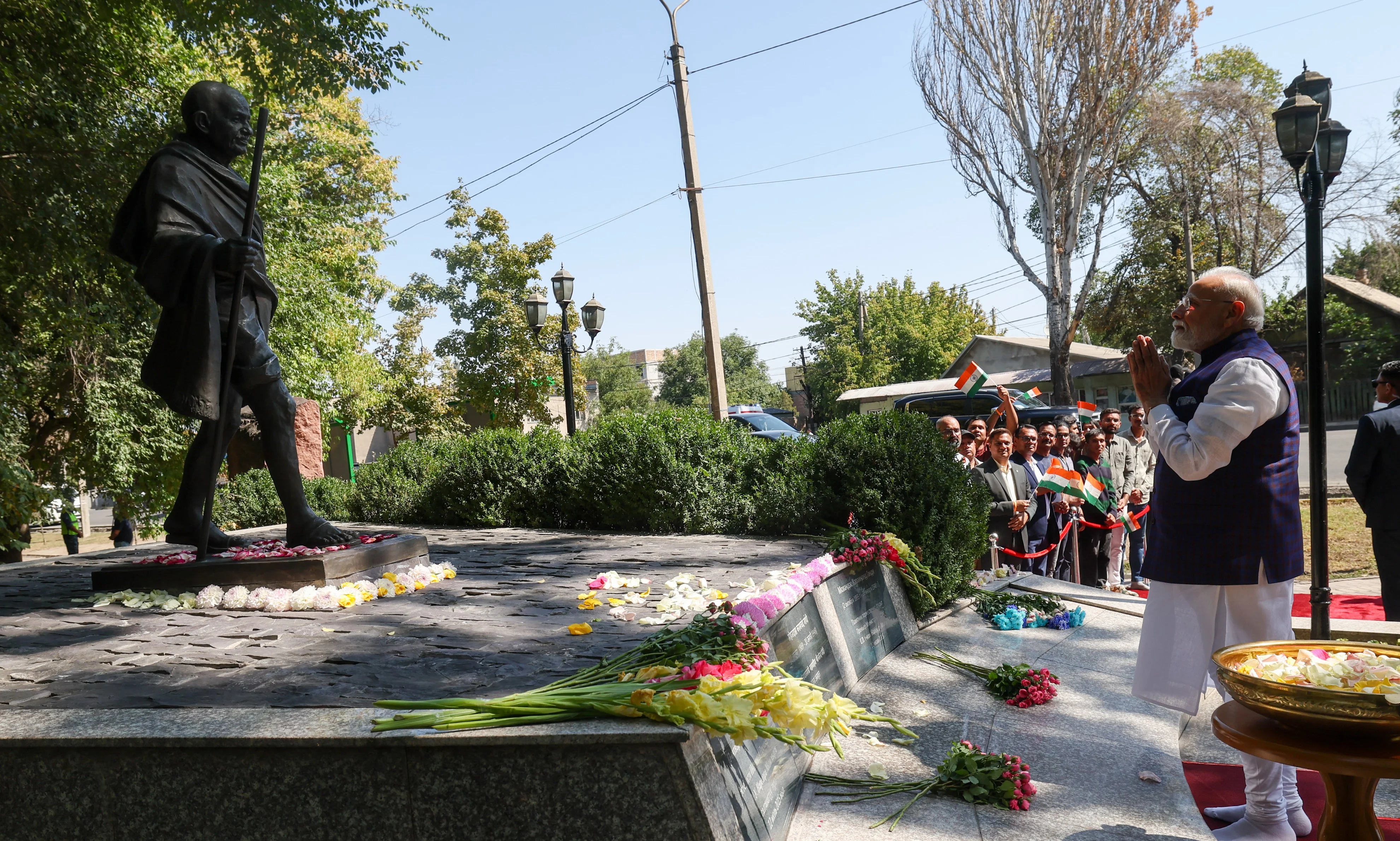 PM Modi pays tribute to Mahatma Gandhi in Kyrgyzstan