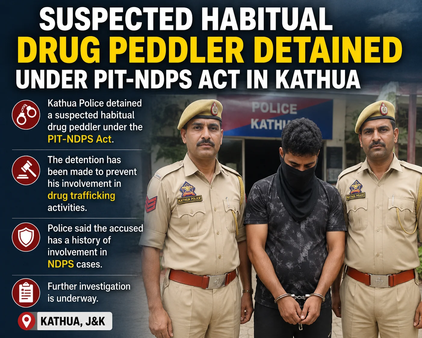 Suspected Habitual Drug Peddler Detained Under PIT-NDPS Act in Kathua